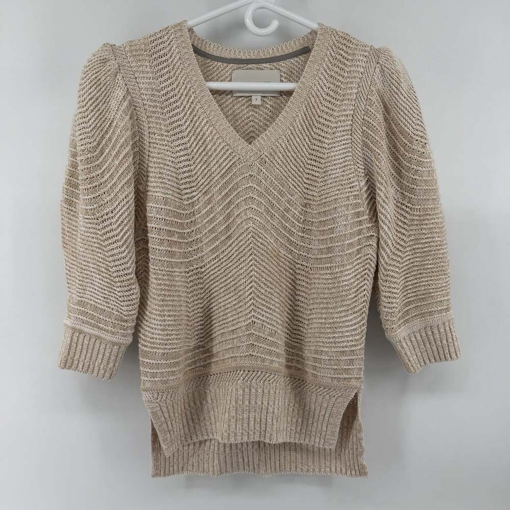 BROCHU WALKER ARYA VEE PUFF SLEEVE SWEATER HAVANA MARLED KNIT SIZE SMALL